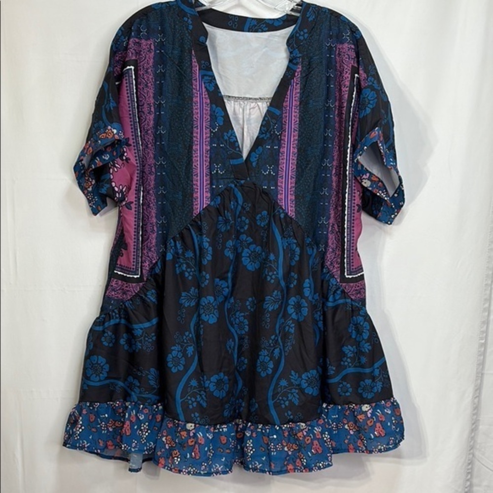 🐌 Floral Bohemian Dress in Blue black Purple